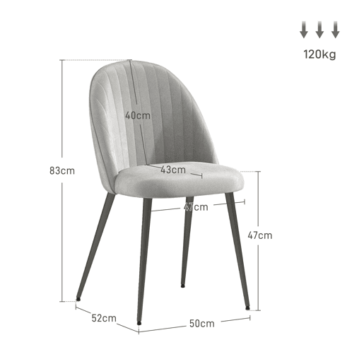 HOMCOM Conjunto de 4 Cadeiras de Sala de Jantar Modernas Cadeiras Estofadas em Veludo com Encosto Alto e Pés de Aço para Sala de Estar 50x52x83 cm Cinza