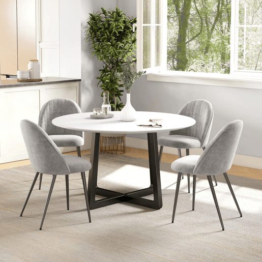 HOMCOM Conjunto de 4 Cadeiras de Sala de Jantar Modernas Cadeiras Estofadas em Veludo com Encosto Alto e Pés de Aço para Sala de Estar 50x52x83 cm Cinza
