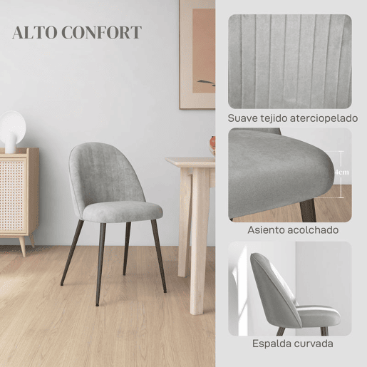 HOMCOM Conjunto de 4 Cadeiras de Sala de Jantar Modernas Cadeiras Estofadas em Veludo com Encosto Alto e Pés de Aço para Sala de Estar 50x52x83 cm Cinza