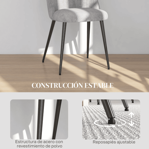 HOMCOM Conjunto de 4 Cadeiras de Sala de Jantar Modernas Cadeiras Estofadas em Veludo com Encosto Alto e Pés de Aço para Sala de Estar 50x52x83 cm Cinza