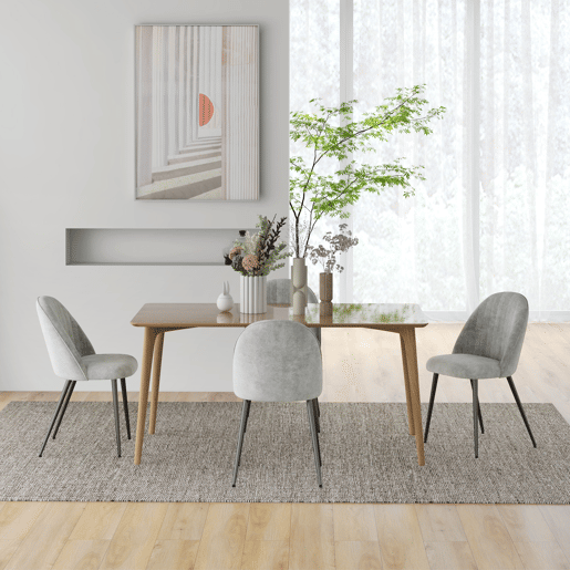 HOMCOM Conjunto de 4 Cadeiras de Sala de Jantar Modernas Cadeiras Estofadas em Veludo com Encosto Alto e Pés de Aço para Sala de Estar 50x52x83 cm Cinza