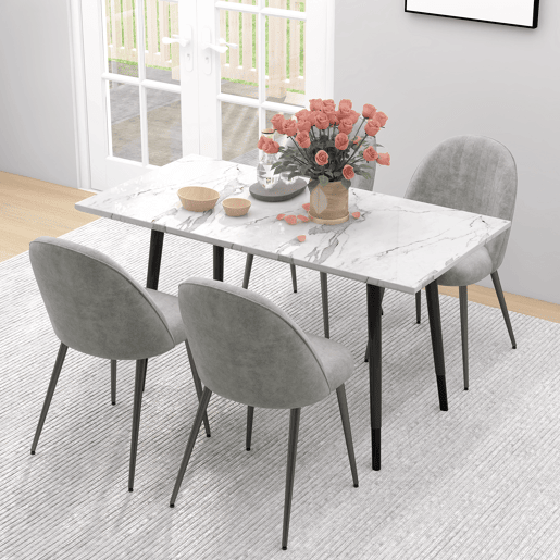 HOMCOM Conjunto de 4 Cadeiras de Sala de Jantar Modernas Cadeiras Estofadas em Veludo com Encosto Alto e Pés de Aço para Sala de Estar 50x52x83 cm Cinza