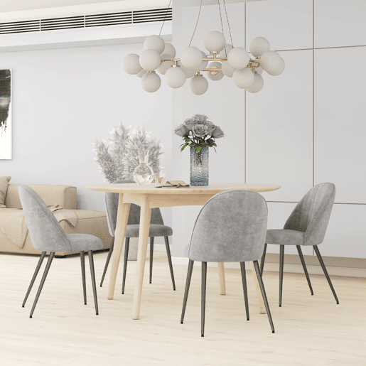 HOMCOM Conjunto de 4 Cadeiras de Sala de Jantar Modernas Cadeiras Estofadas em Veludo com Encosto Alto e Pés de Aço para Sala de Estar 50x52x83 cm Cinza