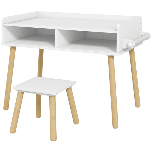 HOMCOM Conjunto de Mesa e Cadeira Infantil Mesa para Crianças com Bancada de Blocos de Construção e Rolo de Papel para Jogar e Desenhar em Sala de Jogos Quarto Cinza