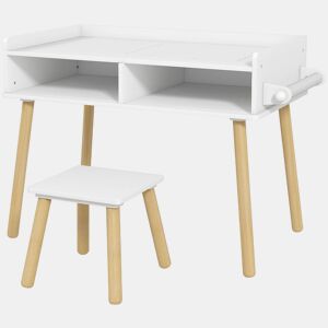 HOMCOM Conjunto de Mesa e Cadeira Infantil Mesa para Crianças com Bancada de Blocos de Construção e Rolo de Papel para Jogar e Desenhar em Sala de Jogos Quarto Cinza