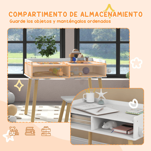 HOMCOM Conjunto de Mesa e Cadeira Infantil Mesa para Crianças com Bancada de Blocos de Construção e Rolo de Papel para Jogar e Desenhar em Sala de Jogos Quarto Cinza