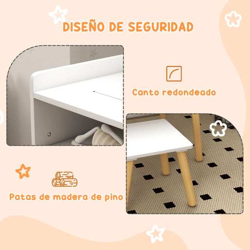 HOMCOM Conjunto de Mesa e Cadeira Infantil Mesa para Crianças com Bancada de Blocos de Construção e Rolo de Papel para Jogar e Desenhar em Sala de Jogos Quarto Cinza