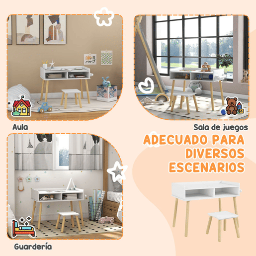 HOMCOM Conjunto de Mesa e Cadeira Infantil Mesa para Crianças com Bancada de Blocos de Construção e Rolo de Papel para Jogar e Desenhar em Sala de Jogos Quarto Cinza