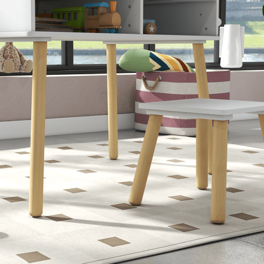 HOMCOM Conjunto de Mesa e Cadeira Infantil Mesa para Crianças com Bancada de Blocos de Construção e Rolo de Papel para Jogar e Desenhar em Sala de Jogos Quarto Cinza