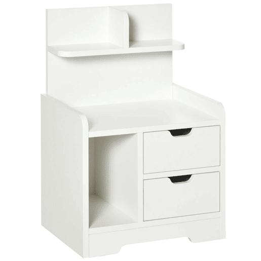 HOMCOM Mesa de Cabeceira Moderna Mesa de Cabeceira com 2 Gavetas e 3 Compartimentos de Armazenamento para Sala de Estar Quarto Carga 30 kg 40x30x60 cm Branco