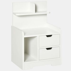 HOMCOM Mesa de Cabeceira Moderna Mesa de Cabeceira com 2 Gavetas e 3 Compartimentos de Armazenamento para Sala de Estar Quarto Carga 30 kg 40x30x60 cm Branco