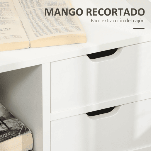 HOMCOM Mesa de Cabeceira Moderna Mesa de Cabeceira com 2 Gavetas e 3 Compartimentos de Armazenamento para Sala de Estar Quarto Carga 30 kg 40x30x60 cm Branco