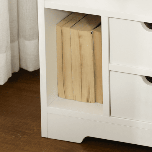 HOMCOM Mesa de Cabeceira Moderna Mesa de Cabeceira com 2 Gavetas e 3 Compartimentos de Armazenamento para Sala de Estar Quarto Carga 30 kg 40x30x60 cm Branco