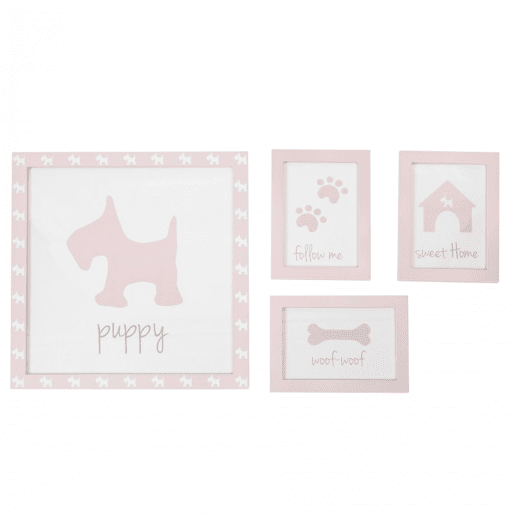 Quadro set de 4 infantiles MDF rosa 22x16cm38x40cm