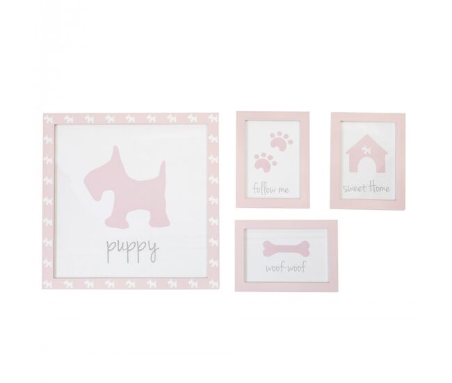 Cuadros set de 4 infantiles mdf rosa 22x16cm/38x40cm