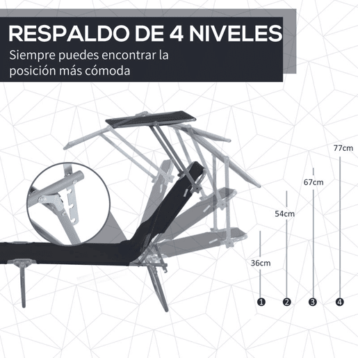 Outsunny Conjunto de 2 Espreguiçadeiras Dobráveis Espreguiçadeiras de Jardim com Toldo Amovível e Ajustável Encosto Ajustável em 4 Níveis Carga 120 kg para Praia Varanda 187x58x36 cm Preto