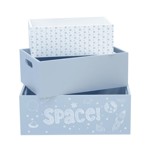 Caixas infantil set de 3 em MDF azul 15x40x2813x35x2311x30x18cm
