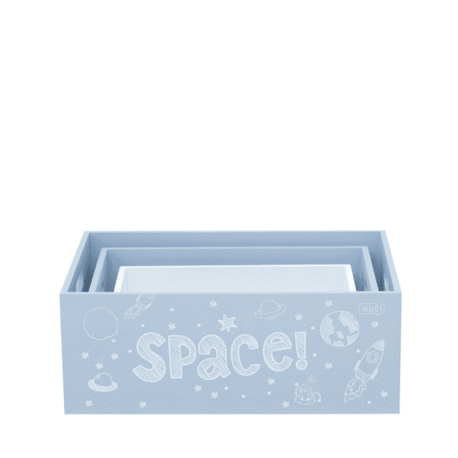 Caixas infantil set de 3 em MDF azul 15x40x2813x35x2311x30x18cm