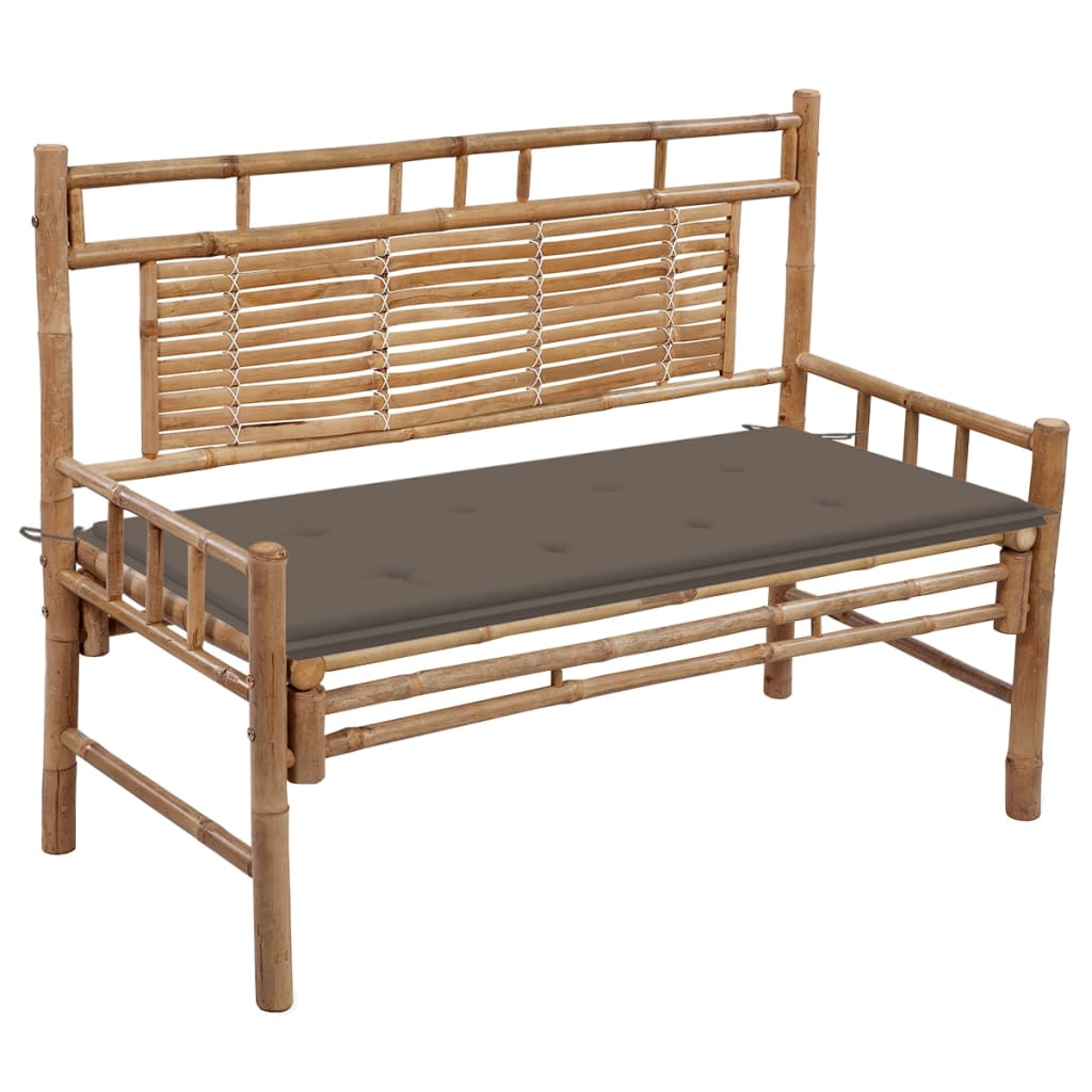 Banco de jardín de bambú con cojín 120x55 Marrón