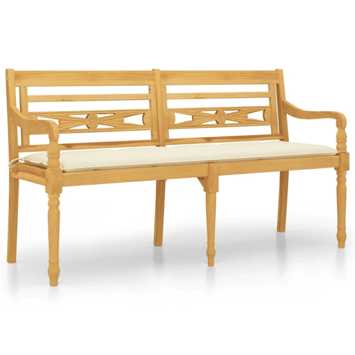 Banco Batavia c almofadão cor creme 150 cm madeira de teca maciça