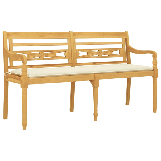 Banco Batavia c almofadão cor creme 150 cm madeira de teca maciça