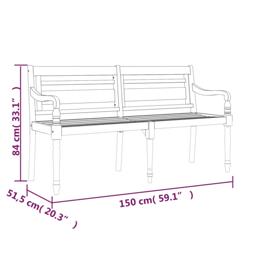 Banco Batavia c almofadão cor creme 150 cm madeira de teca maciça