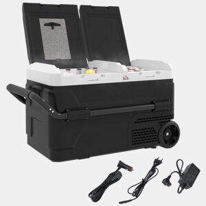 HOMCOM Geleira Elétrica de Compressor Portátil 40L com Dupla Zona Refrigeradora para Carro -20?-20? 12  24V DC e 100-240V AC com Luz LED e Alça Telescópica para Viagens 80x47,5x46,6 cm Preto