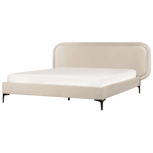 Cama Veludo SUZETTE 160 x 200 cm Creme claro