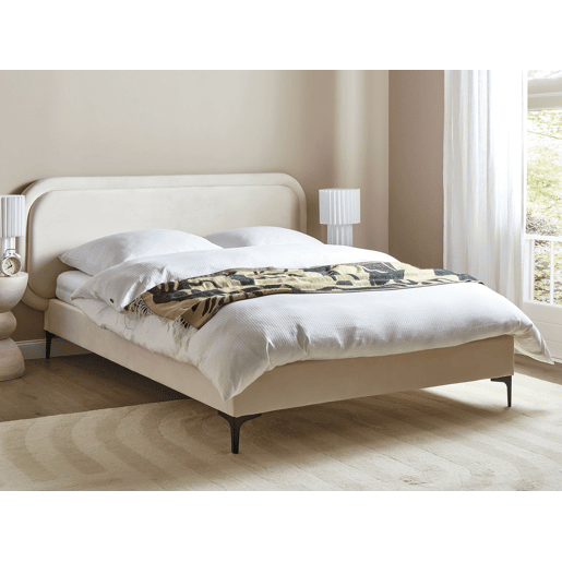 Cama Veludo SUZETTE 160 x 200 cm Creme claro