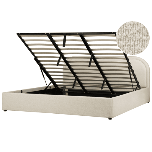 Cama baú Bouclé QUILLIEN 180 x 200 cm Creme claro Cama baú Bouclé QUILLIEN 180 x 200 cm Creme claro