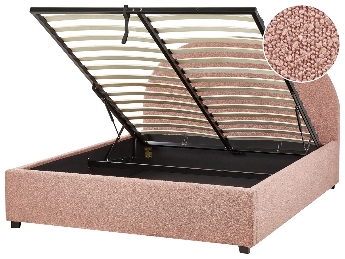 Beliani Cama con almacenaje Bouclé VAUCLUSE 154x214 Rosa Talco