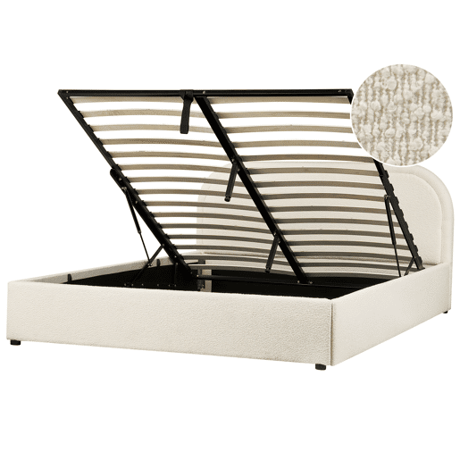 Cama baú Bouclé QUILLIEN 160 x 200 cm Creme claro