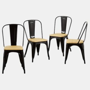 Pack 4 Cadeiras Industriais Strong com Assento de Madeira 45x54x85cm Thinia Home