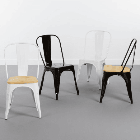 Pack 4 Cadeiras Industriais Strong com Assento de Madeira 45x54x85cm Thinia Home