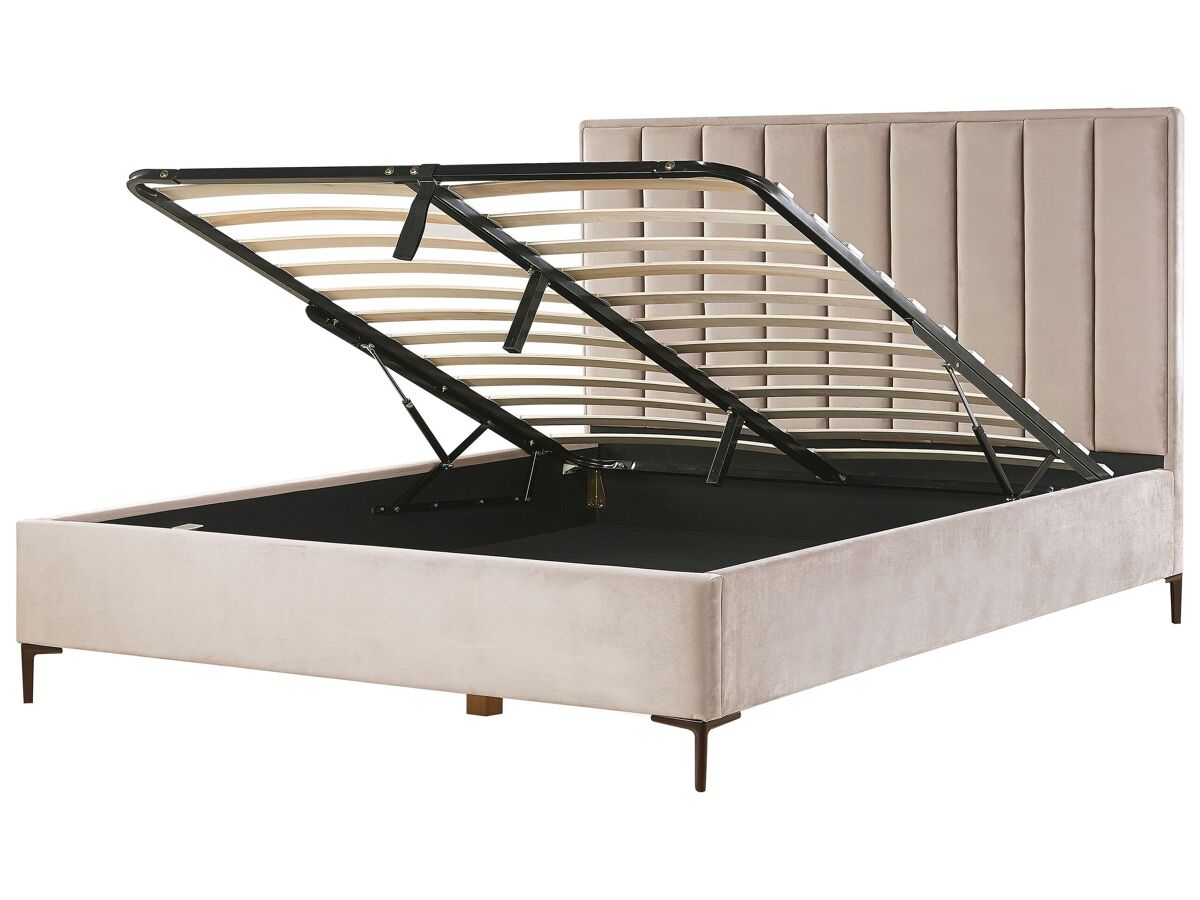 Beliani Cama con almacenaje Terciopelo SEZANNE 190x215 Gris