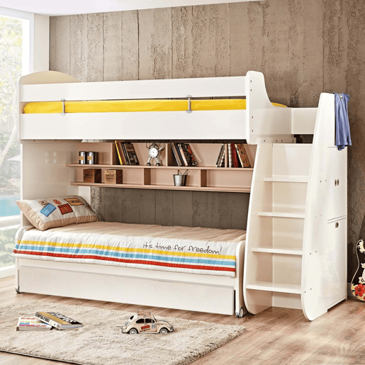 Beliche com arrumação + gaveta em aglomerado branco 182,7x252x107,8 cm