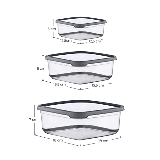 Conjunto de 3 recipientes herméticos para alimentos, formato quadrado 7house