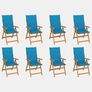 vidaXL Cadeiras de jardim reclináveis c almofadões 8 pcs teca maciça