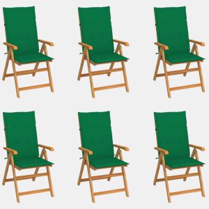 vidaXL Cadeiras de jardim c almofadões verdes 6 pcs teca maciça