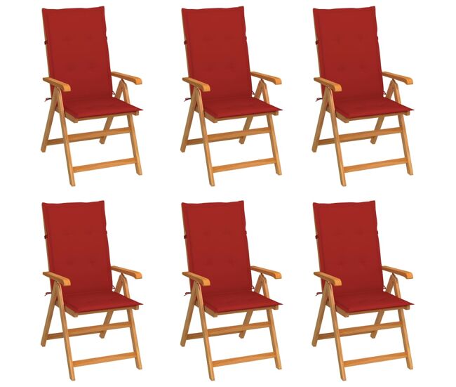 Vidaxl sillas de jardín 6 uds madera maciza de teca cojines rojo