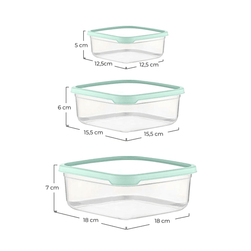 Conjunto de 3 recipientes herméticos para alimentos, formato quadrado 7house