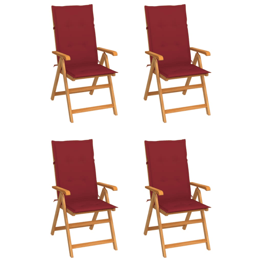 vidaXL Cadeiras jardim c almofadões vermelho tinto 4 pcs teca maciça vidaXL Cadeiras jardim c almofadões vermelho tinto 4 pcs teca maciça