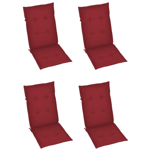 vidaXL Cadeiras jardim c almofadões vermelho tinto 4 pcs teca maciça vidaXL Cadeiras jardim c almofadões vermelho tinto 4 pcs teca maciça