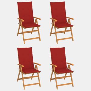 vidaXL Cadeiras de jardim c almofadões vermelhos 4 pcs teca maciça