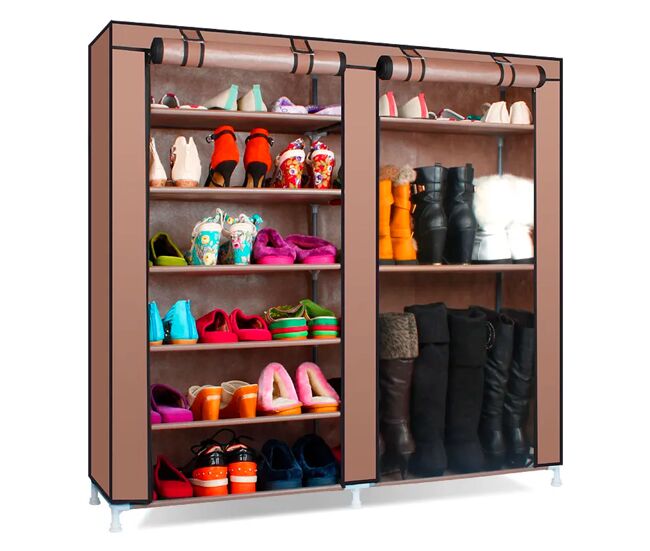 Armario zapatero tela para zapatos y botas con puertas cremallera 110x120x30 cm