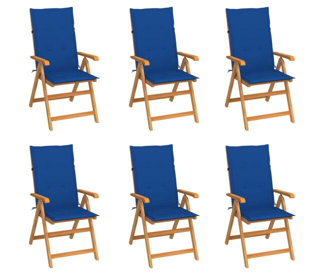 Vidaxl sillas de jardín 6 uds madera maciza de teca cojines azul royal