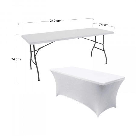 Mesa Dobrável 240cm Branca + Capa Catering 7house