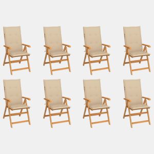 vidaXL Cadeiras de jardim reclináveis c almofadões 8 pcs teca maciça