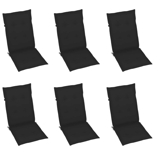 vidaXL Cadeiras de jardim c almofadões pretos 6 pcs teca maciça