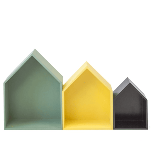 Prateleiras set de 3 MDF verde, amarelo e preto